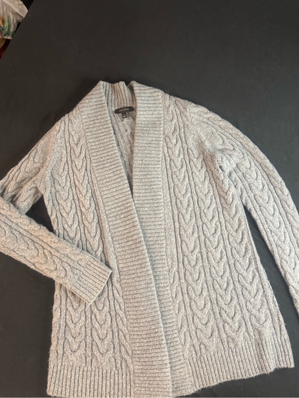 Ann Taylor Gray Wool Alpaca Cable Knit Open Cardigan Sweater S